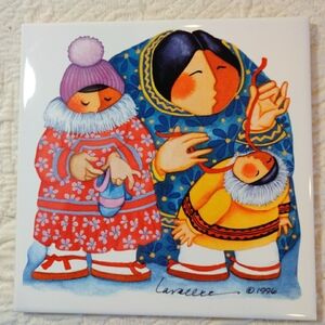 Vintage Barbara Lavallee Ceramic Kitchen Tile Wall Trivet Eskimo Mama  Kids 1996